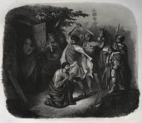 Dekolacja św. Juliana (Męczeństwo). Rycina z 1846 r. w „Żywotach świętych”. Prywatna kolekcja.