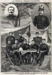 Misja Voulet Chanoine (Voulet-Chanoine) Francuska ekspedycja w celu kolonialnego podboju Czadu: portret porucznika Octave Meynier (1874-1961) i pułkownika Arsene Klobba (1857-1899) z dołu od lewej do prawej: porucznik Joalland, sierżant Boutel, doktor