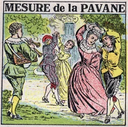Sztuka dźwięków: mierzenie pawany (taniec). Anonimowa ilustracja z 1925 r. Ze zbiorów prywatnych.