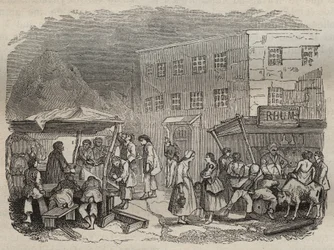 Stołówka bagne de Rochefort w XIX wieku. Grawer „Historia skazanych od ich powstania do dnia dzisiejszego” (1877) autorstwa Pierre