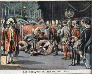 Pogrzeb króla Portugalii Karola I (1863-1908), zamordowanego 1 lutego 1908 r. Rycina z gazety „Le Petit Parisien”, z 23/02/1908. Kolekcja prywatna.