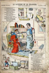 Oszczędzający i finansista. Anonimowa ilustracja do Les Fables autorstwa Jeana de LA FONTAINE (Lafontaine) (1621-1695). Obraz Pont-a-Mousson, ok. 1880. Zbiory prywatne.