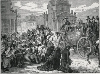 Triumfalny wjazd papieża Piusa VII (Pio) (1742-1823) w Rzymie (Rzym) w dniu 24 maja 1814 r. Rycina z XIX wieku. Prywatna kolekcja.