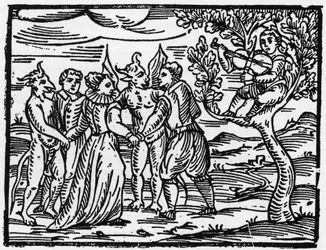 Czarownice w szabat tańczące przy dźwiękach skrzypiec - „Kompendium Maleficarum”, opowiada o czarownicach, ich złu i pochodzeniu Francesco Marii Guazzo lub Guaccio lub Guaccius (15??-16??) 1608 Kolekcja prywatna