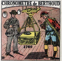 Czas: Chronometr morski wynaleziony przez Ferdinanda Berthouda (1727-1807) w 1760 r. Anonimowa ilustracja z 1925 r. Ze zbiorów prywatnych.