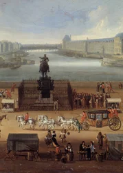 Ruch na Pont Neuf w Paryżu w XVII wieku Szczegół. Anonimowe malowanie. Paryż, Muzeum Carnavalet