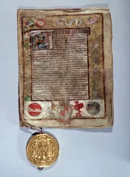 Traktat w Amiens z sierpnia 1527 roku, sojusz między królem Henrykiem VIII a francuskim królem Franciszkiem I przeciwko cesarzowi Karolowi V. Paryż, Archiwum Narodowe