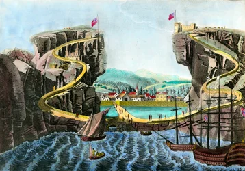 Widok na wyspę Sainte Helene wykonany w pobliżu Fort Saint James Gravure z XIX wieku. Prywatna kolekcja