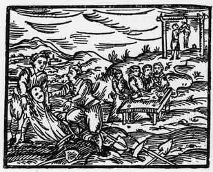 Czarownice odstraszające zmarłych na cmentarzu - „Kompendium Maleficarum””, opowiada o czarownicach, ich złu i ich losach autorstwa Francesco Marii Guazzo lub Guaccio lub Guaccius (15??-16??) 1608 Kolekcja prywatna