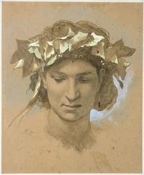 Głowa kobiety w wieńcu z bluszczu. Studium do obrazu „Uczta Platona” (1873, Galeria Narodowa w Berlinie)