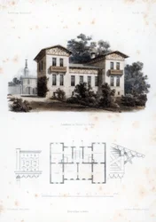 Projekt domu wiejskiego w Moabit koło Berlina, Niemcy, ok. 1850.