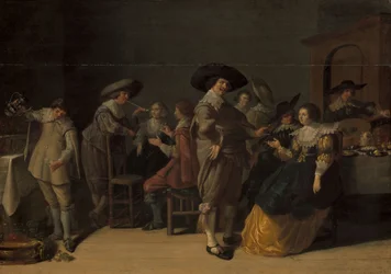 Dystyngowane towarzystwo w pokoju, ok. 1630 (olej na płycie)