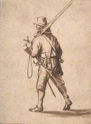 Pieszy muszkieter, widok z tyłu, XVII w.
