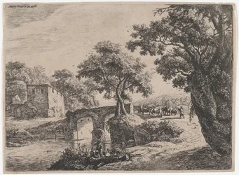 Stado w pobliżu kamiennego mostu, XVII wiek.