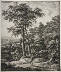 Sześć dużych pionowych pejzaży ze scenami z Metamorfoz Owidiusza: Apollo i Daphne