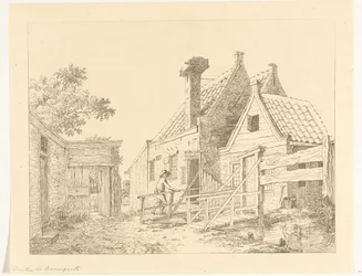 Chłopiec idzie po drewnianym moście Za bramą okienną (tytuł na obiekcie)