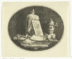 Martwa natura z paletą, obrazem i popiersiem Merkurego