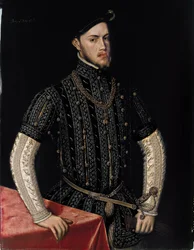 Portret Filipa II (1527-1598), króla Hiszpanii i Portugalii - Obraz Antonisa (Anthonisa) Mora (ok. 1517-1577), olej na drewnie (107,5 x 83,3 cm), ok. 1550 - Portret Filipa II, króla Hiszpanii i Portugalii, Olej na drewnie Antonis Mor, ok. 1550 - Pr