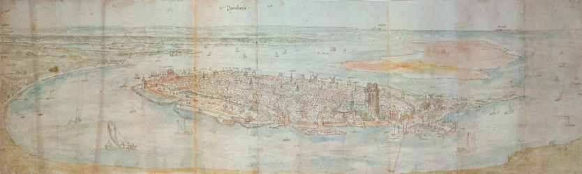 Panoramiczny widok na Dordrecht, widziany z wzniesienia na zachodzie