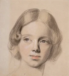 Głowa Emmy Sandys (kolorowa kreda na polerowanym papierze)