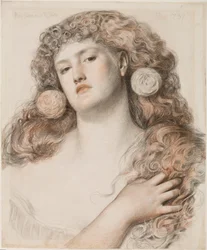 Czerwona róża i biel, 1867 (kreda na papierze)