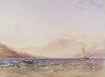 Głowa Loch Fyne, z zamkiem Dindarra, 1850 (wc, kolor nadwozia na papierze)