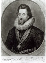 Portret Jakuba I (1566-1625) wg miniatury Nicholasa Hilliarda (1547-1619) z 1617 r., sztychowany przez George