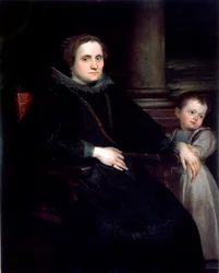 Portret damy z dzieckiem, obraz Antoniego van Dycka (1599-1641), 1626, wymiary: 160 x 140 cm, Genua, Galleria Nazionale di Palazzo Spinola