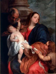 Obraz Świętej Rodziny Antoniego Van Dycka (1599-1641) 1621-1625 ok. Słońce. 123x94 cm Geny, kolekcja Banca Carige