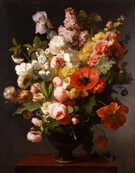 Martwa natura z letnich kwiatów z piwonii, irysów i bzu. 1819. Obraz autorstwa Antoine Berjon (1754-1843) Kolekcja prywatna.