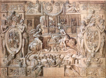 Turniej z okazji zaślubin Katarzyny Medycejskiej (1519-89) i Henryka II (1519-59) w 1533 r. (pióro i na papierze)
