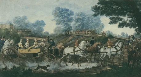 Spotkanie łowieckie, rytowane przez Philiberta Louisa Debucourta (1755-1832) początek XIX wieku