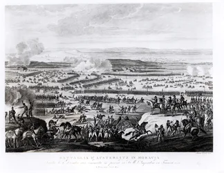 Bitwa pod Austerlitz na Morawach, 2 grudnia 1805, rytowana przez Antonia Verica (ur. ok. 1775)