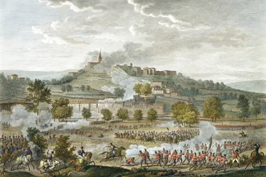 Bitwa pod Montebello i Casteggio, 20 Prairial, rok 8 (9 czerwca 1800) grawerowana przez Jeana Duplessi-Bertaux (1747-1819) (akwatinta)