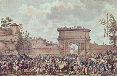 Wjazd Francuzów do Mediolanu, 25. Floreal An IV (14 maja 1796) (akwatinta)