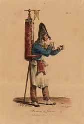 Sprzedawca Tisane, numer 13 z serii The Cries of Paris, rytowany przez Francois Seraphina Delpecha (1778-1825)