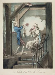 Toaleta urzędnika adwokackiego, rytowana przez Philiberta Louisa Debucourta (1755-1832)