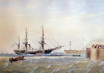 Sterowiec powracający do portu Le Havre w XIX wieku Akwarela autorstwa Antoine Desire Heroult (1802-1853) XIX-wieczny Paryż, Musee de la Marine
