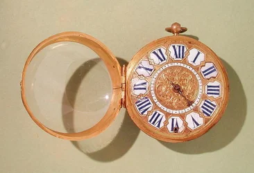 Zegarek, ok.1685 (pozłacany mosiądz i emalia)