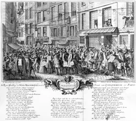 Inwestorzy przed siedzibą Banque Royale na Rue Quincampoix, Paryż, 1720 r.