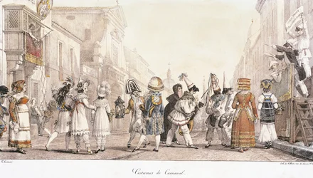 Kostiumy karnawałowe, Antoine-Jean-Baptiste Thomas (1791-1833), akwarela. Włochy