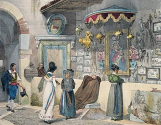 Obywatele oddający cześć w Rzymie, autorstwa Antoine Jean-Baptiste Thomas (1791-1834), rycina z Roku w Rzymie, Francja