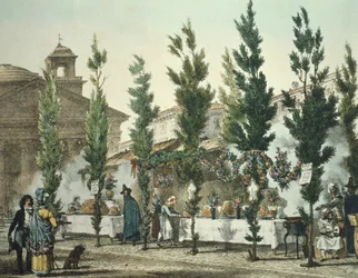 Włochy, Rzym, Panteon, sprzedawcy ulicznego jedzenia Antoine Jean-Baptiste Thomas, print
