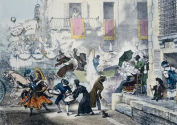 Rzucanie konfetti podczas karnawału w Rzymie, Antoine-Jean-Baptiste Thomas (1791-1833), Włochy