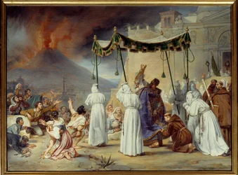 Procesja od Świętego Stycznia do Neapolu podczas erupcji Wezuwiusza (Vesuvio) Tradycyjne napoleońskie święto San Gennaro podczas erupcji wulkanu. Obraz Antoine Thomasa (1791-1834) 1822 Nd. 0,95x1,28 m²