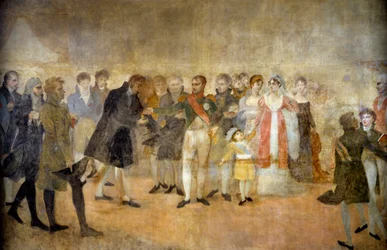 Cesarz Napoleon I odwiedza Salon du Louvre i rozdaje artystom krzyże Legii Honorowej 22.10.1808 Obraz Antoine Jean Gros (1771-1835) XIX-wieczne słońce. 3,5x6,4 m²