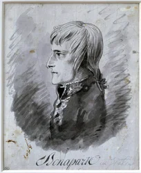 Portret Napoleona Bonaparte (1769-1821), generała naczelnego armii włoskiej Rysunek piórem i atramentem autorstwa Antoine-Jeana Grosa (1771-1835) XIX wiek. Słońce 0,21 x 0,16 m Paryż, musee du Louvre