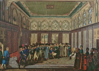 Generał Aubert du Bayet przyjmowany przez wielkiego wezyra osmańskiego w Konstantynopolu w 1796 r.