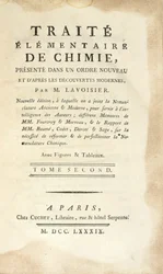 Strona tytułowa Traite Elementaire de Chimie, Tome II, wydanej w Paryżu, 1789 (druk)