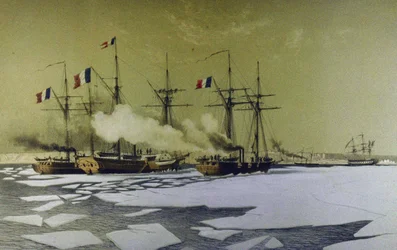 Lodołamanie w Limanie Dniepru w celu przejścia pływających baterii, 1855-1856, 1860